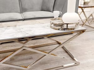 Vesta Chrome Coffee Table with Stomach Ash Sintered Stone Top