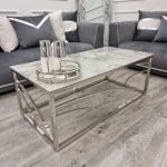 Vesta Chrome Coffee Table with Stomach Ash Sintered Stone Top